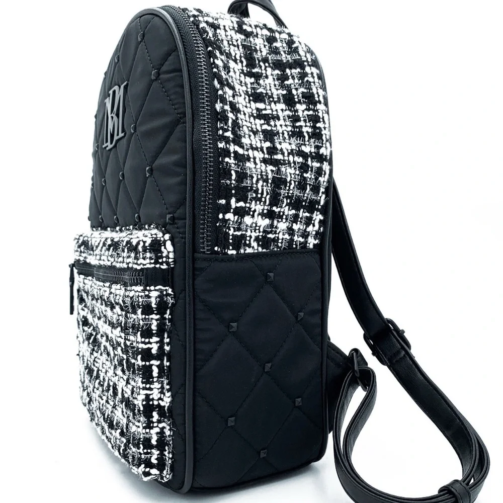 Badgley Mischka Black Quilted Backpack with Tweed Pocket